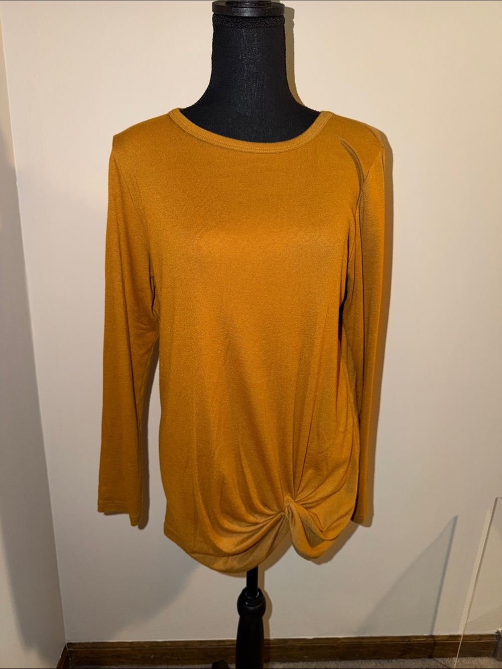 Twist-Front Long Sleeve Tee in Mustard